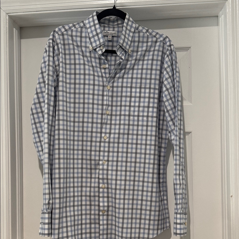 Peter Millar Blue and White Checkered Shirt